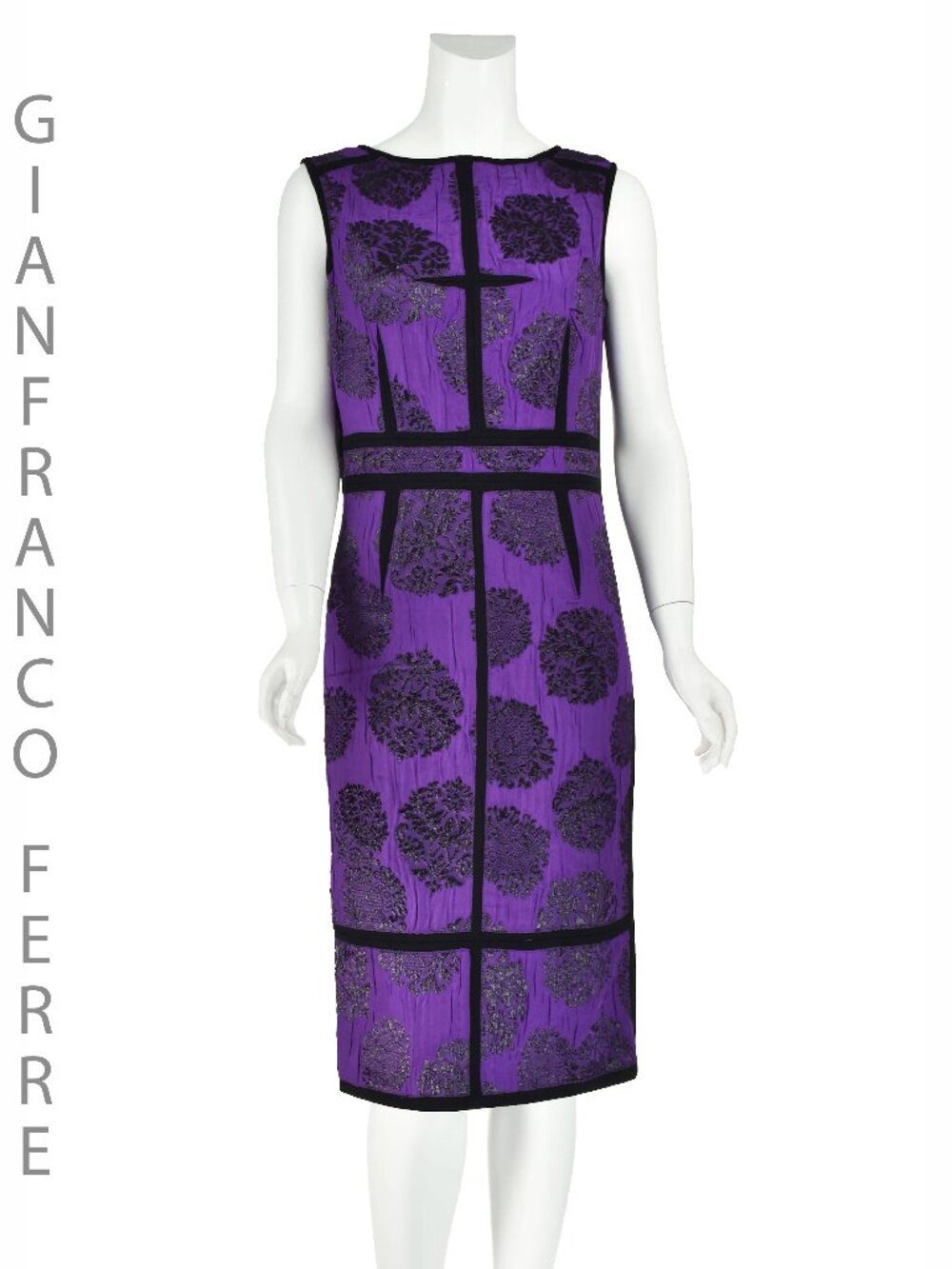 GIANFRANCO FERRE Crinkled Purple Silk & Black Lurex Cocktail Dress, SZ 8